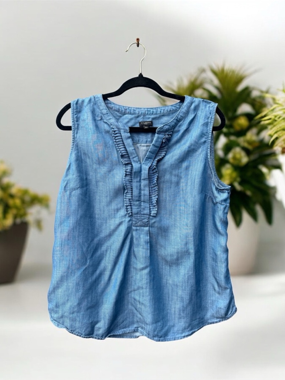 Talbots Ruffle Teim Chambray Tank XLP